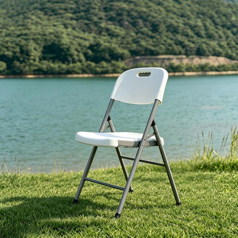 Blow molded folding chair lakeside outdoor scene